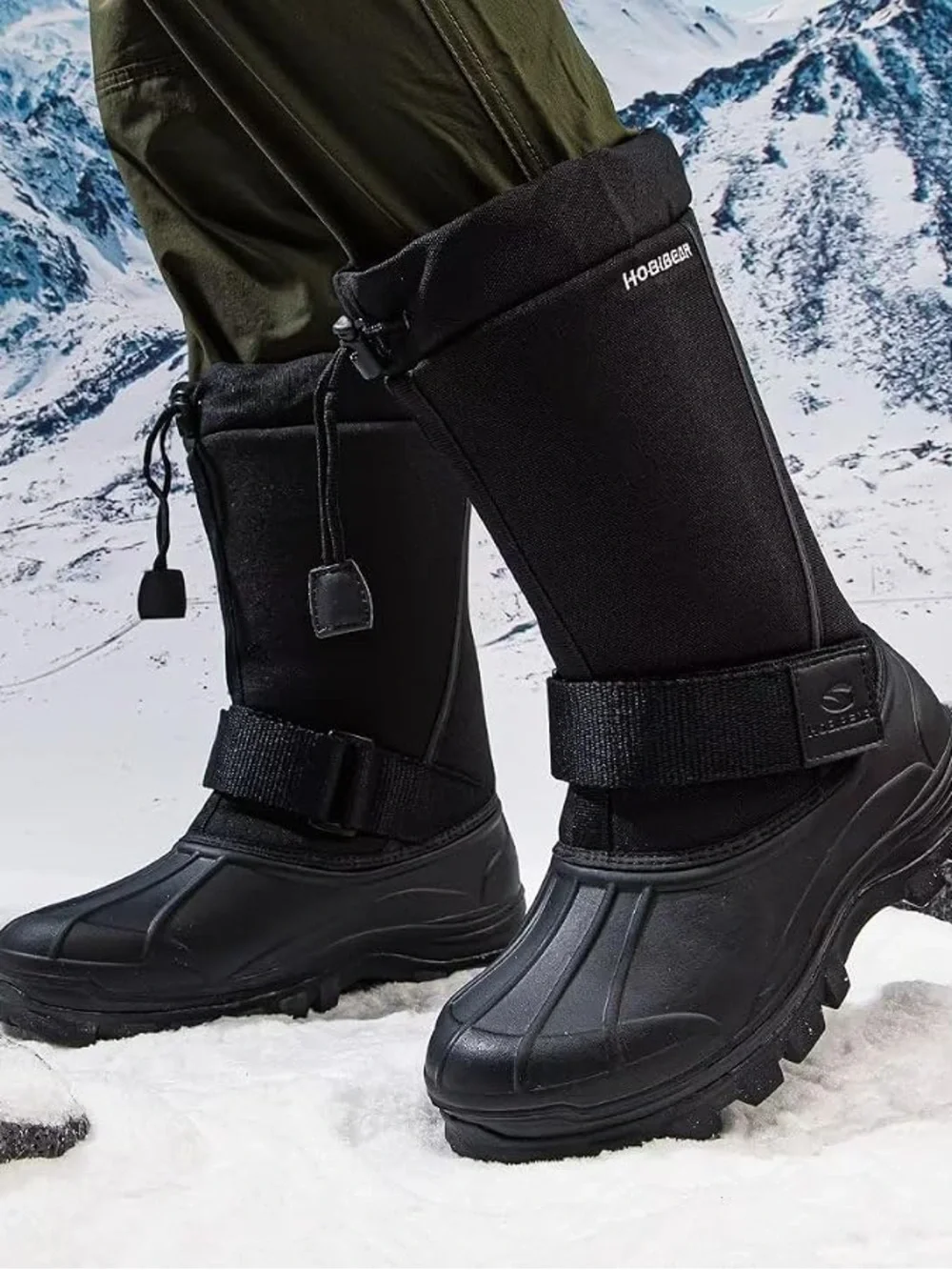 Hobibear Men’s Black Waterproof Snow Boots, Insulated Pull-On Winter Size 13